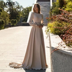 LORIE Elegant  A Line Long Prom Dresses 2021 Scoop Neck Evening Gowns Women Long Sleeve Waist Crystals Special Occasion Dress