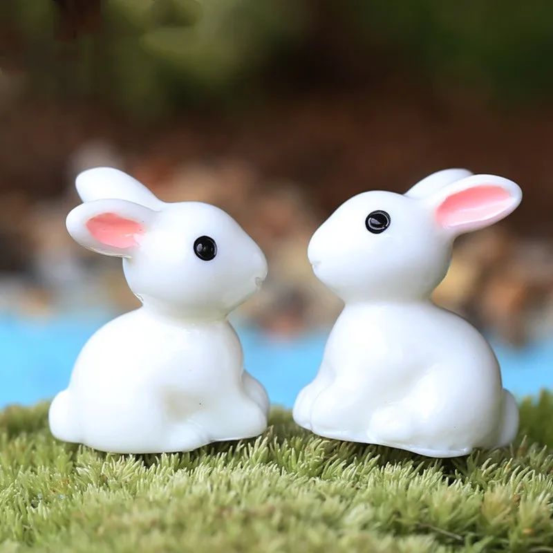 10Pcs Lovely Mini Rabbit Resin Craft Bunny Figurine DIY Easter Flower Pot Mossy microlandscape Decoration Fairy Garden Ornament