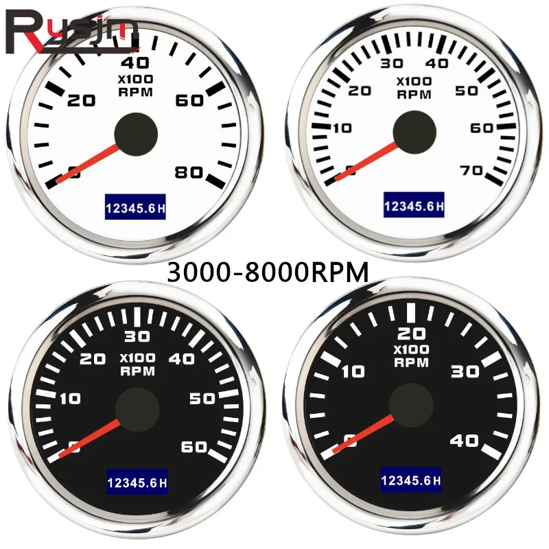 52mm Car Tachometer Waterproof Tacho Sensor Hour Meter 3K-8K RPM Hourmeter Gauge LCD Display With Red Backlight For Marine Boat