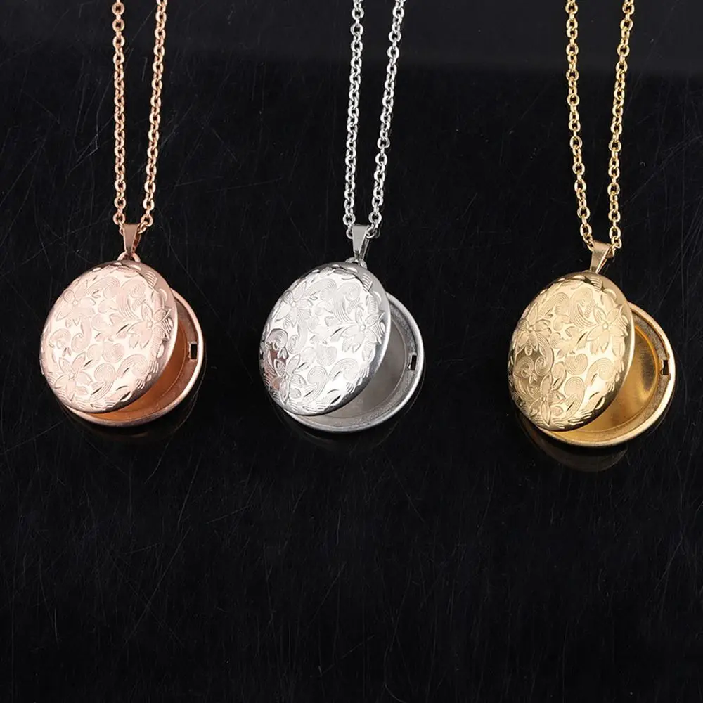 1pc forma redonda foto imagem medalhão colar vintage tridimensional escultura secreta mensagem medalhão pingente corrente jóias presente