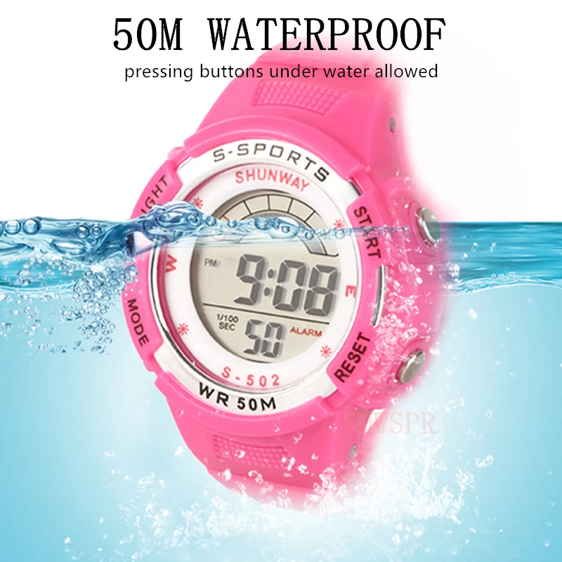 

Kids Swimming Watch LED Electronic Digital 5Bar Waterproof Sports Watches for 3~12 Years Old Cute Lovely Baby Clock Gift S502