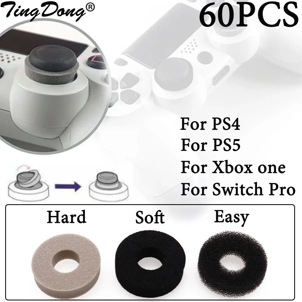 TingDong 60pcs For PS4 Sponge Auxiliary Ring Analog Stick Aim Assist Assistant Ring For PS5 XBOXONE Switch Pro