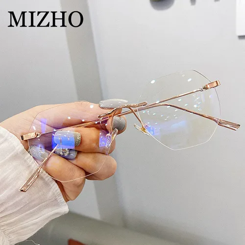 MIZHO-gafas de protección para la vista para mujer, lentes de Metal sin montura con filtro de protección para la luz azul, Bloqueo del teléfono