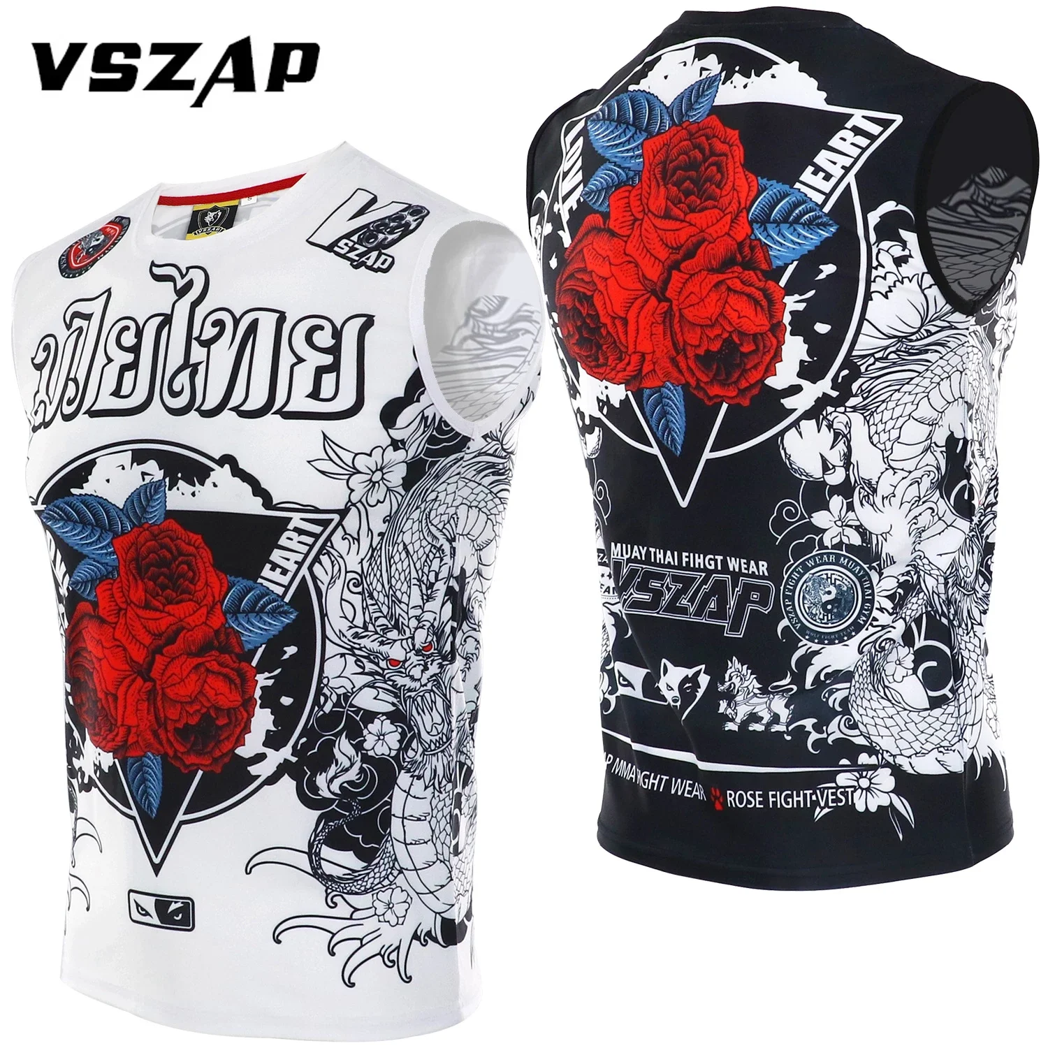 VSZAP-Sleeveless Boxing Sports T Shirt, Rose MMA Shorts, Muay Thai Fighting, Fitness Elasticity Shirt, MMA Clothing