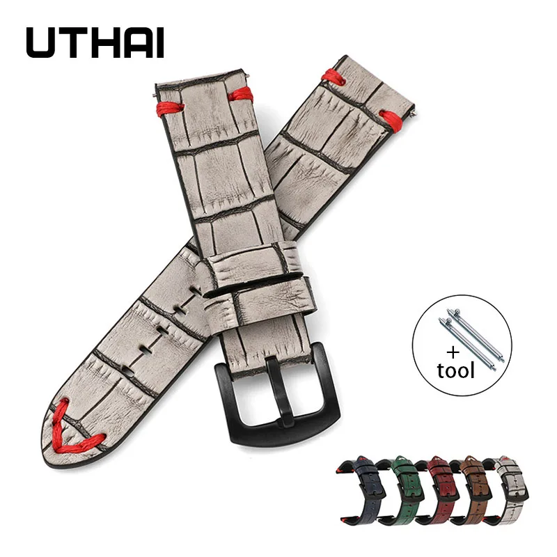 UTHAI Z45 Genuine leather Watchbands Retro High quality Watch strap Bracelet Belt 20mm 22mm Steel Buckle Wrist Band +tool