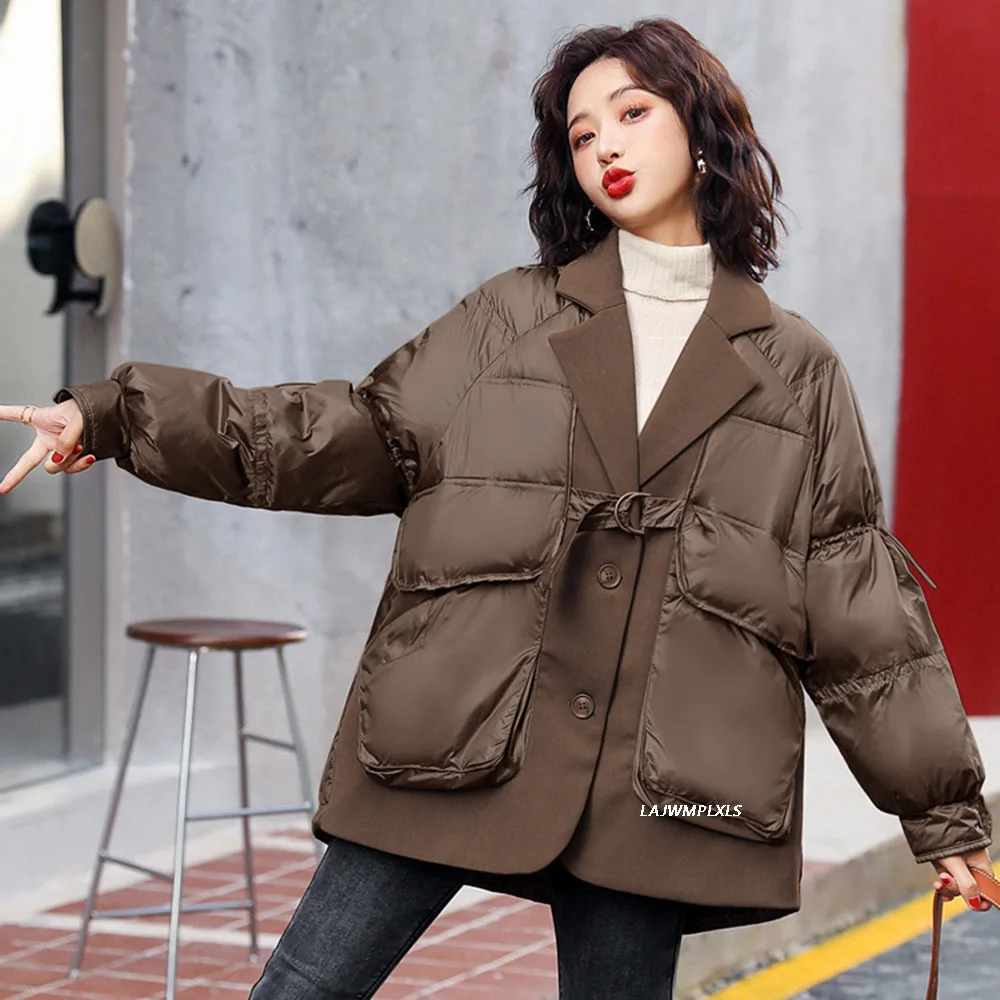 

Casual Winter Women's Down Jacket Short Korean Style 90% Duck Down Coat Stitching Western Style Female Thick Feather Overcoat