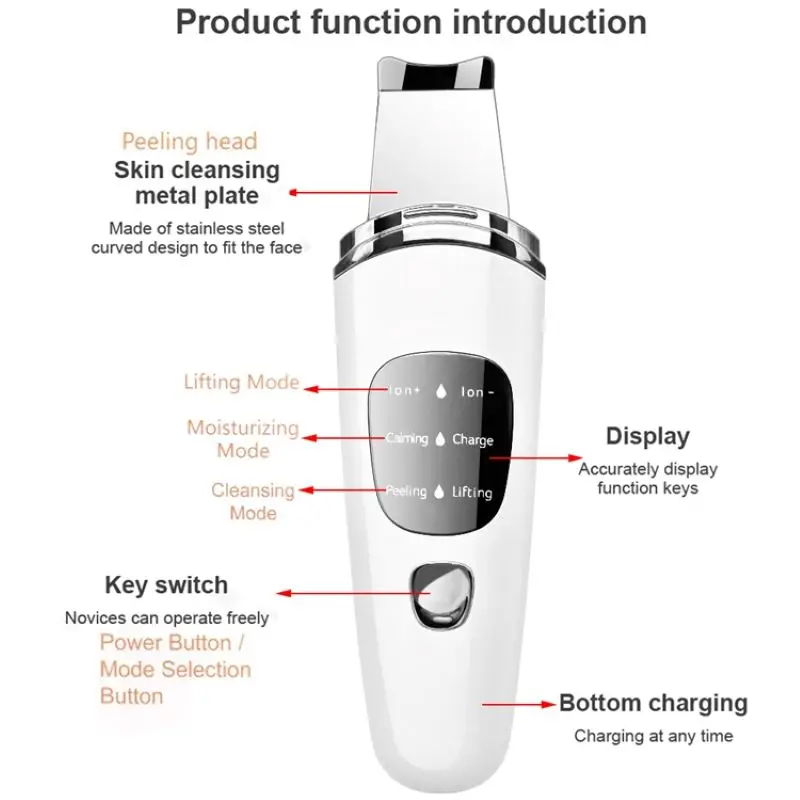 New Product Ultrasonic Scrubber Skin Spatula Face Gentle Scraper Peel Comedones Extractor Pore Cleanser Facial Lifting Tool