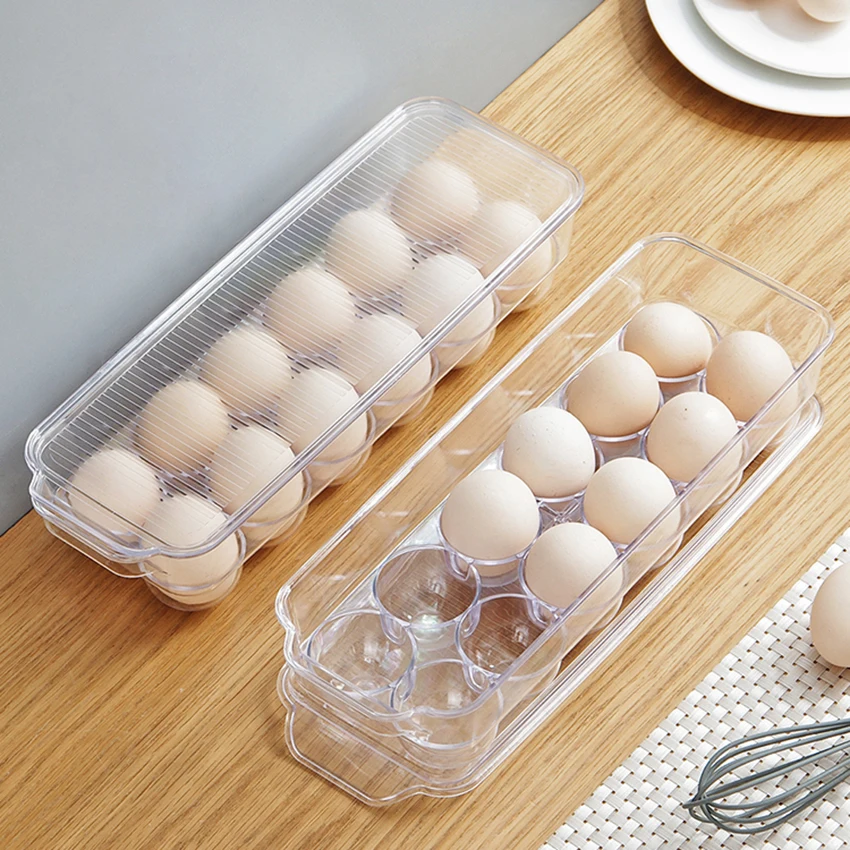 Egg Holder for Refrigerator with Handle and Lid, 12 Eggs Tray, Kitchen Covered Egg Storage Box Transparent PS Egg Dispenser