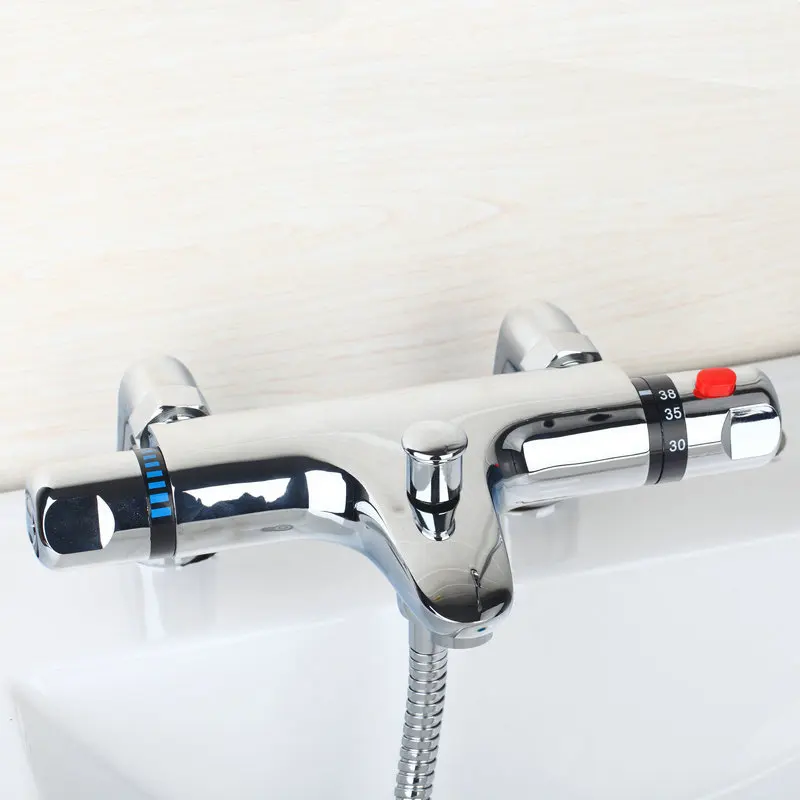 Brass Deck-mounted Thermostatic mixing valve Temperature Constant Control Two Hole Bathtub Faucet Tap Thermostat Valve TR533