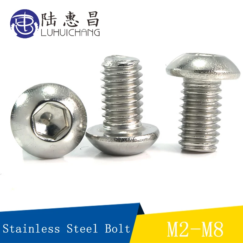 10/50pcs M2 M2.5 M3 M4 M5 M6 M8 304 Stainless Steel Hexagon Hex Socket Button Head Screw Bolts Round Head Screw Standoff ISO7380