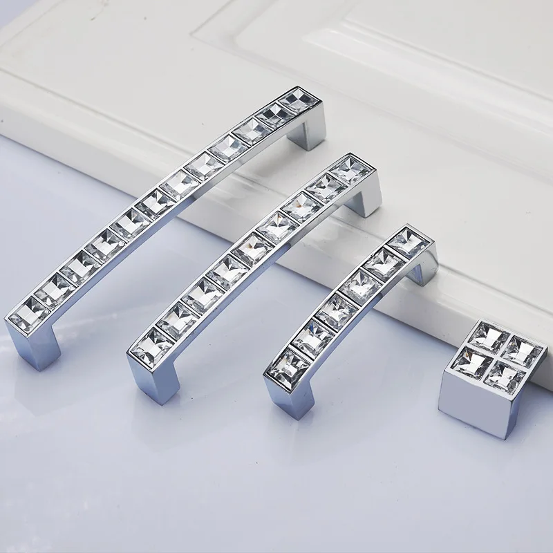 10pcs Solid Crystal Bar Furniture Handle Crystal Rhinestone Cabinet Handle Pull Kitchen Cabinet Cupboard Drawer Handle