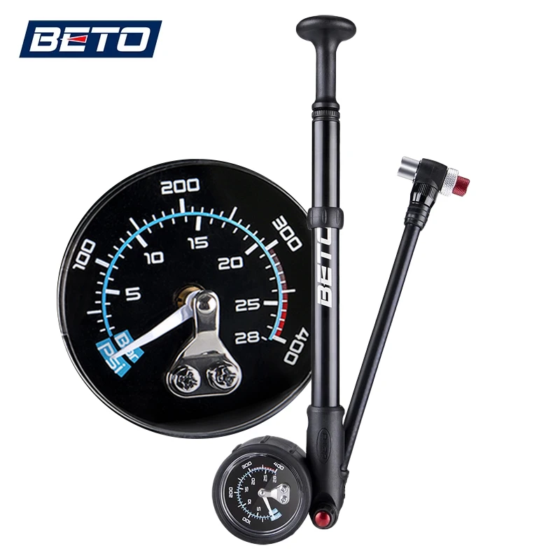 BETO 400psi Cycling Shock Air Pump MTB High Pressure Suspension Fork Pump Road Bike Inflator Bicycle Hand Pump w/ Pressure Gauge