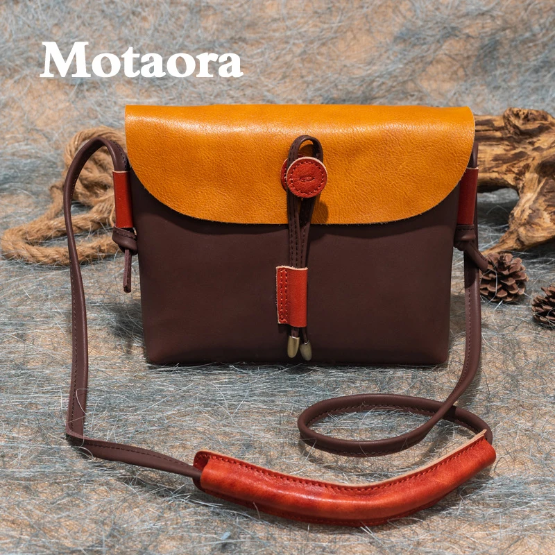 MOTAORA 2024 Fashion Women's Handbag Retro Panelled Leather Shoulder Bag Female Vintage Phone Bag Ladies Cowhide Cosmetic Bags