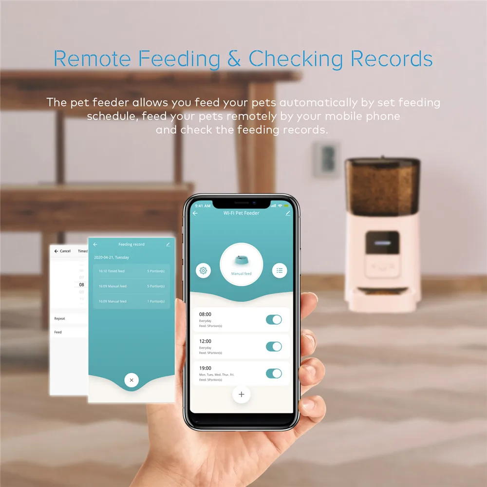 Imagem -05 - Grande Capacidade Inteligente Wifi Automático Alimentador para Animais de Estimação Gatos Cães Dispensador de Alimentos Inteligente App Temporizador Tigela Alimentação do Animal de Estimação 6l