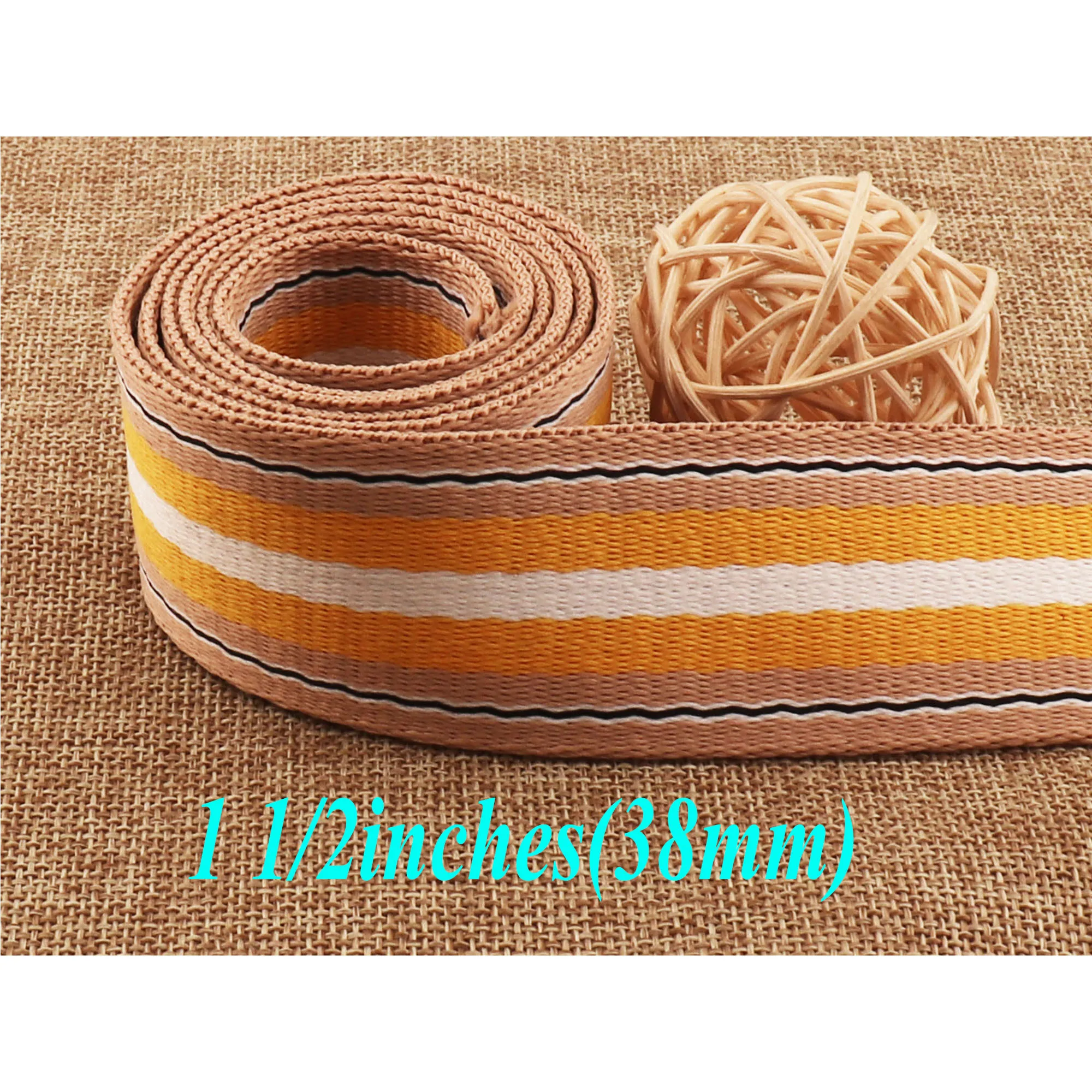 38mm Smooth Wbbing Strap Webbing Orange White Khaki Striped Bag Purse Straps Totes Belts Tape Bag Handle Camera 1 1/2