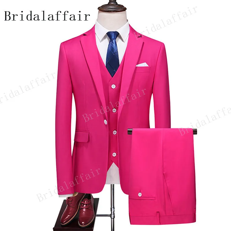 

KUSON Hot Pink 3 pieces mens suits Slim Fit wedding suits wedding suits groom tuxedo for wedding Party (jacket + pants+ vest)