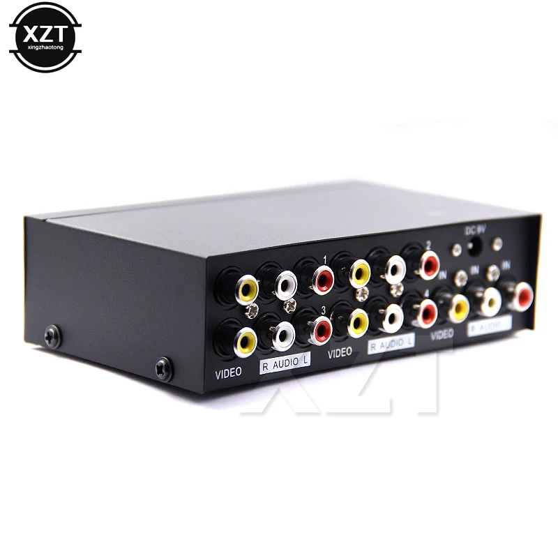 4-portowy przełącznik audio-wideo AV RCA Przełącznik rozdzielacza 1x4 Kompozytowy kabel AV Metalowa obudowa do telewizora Odtwarzacz DVD Xbox Zasilacz 9V — zdjęcie produktu 5