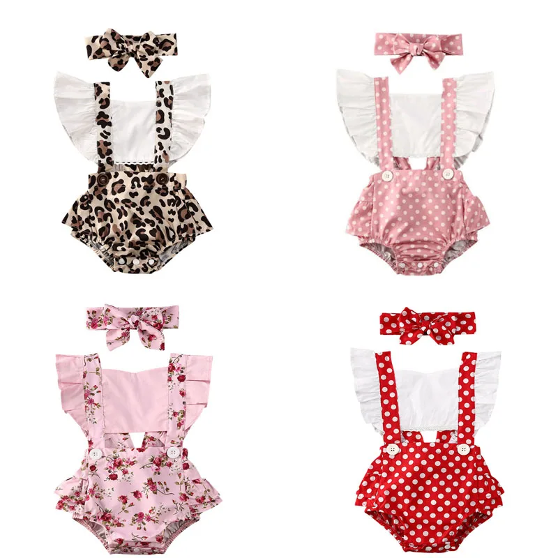 

Newborn Baby Girl Flower Ruffle Romper Backless Jumpsuit Headband Sunsuit Outfit 2pcs Baby Summer Clothing 0-24M