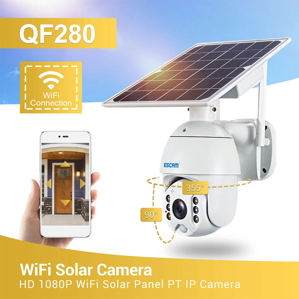 Imagem -04 - Câmera ip Escam Qf280 1080p Solar à Prova Dágua sem Fio Wi-fi Pir Alarme Visão Noturna Ptz Câmera ip