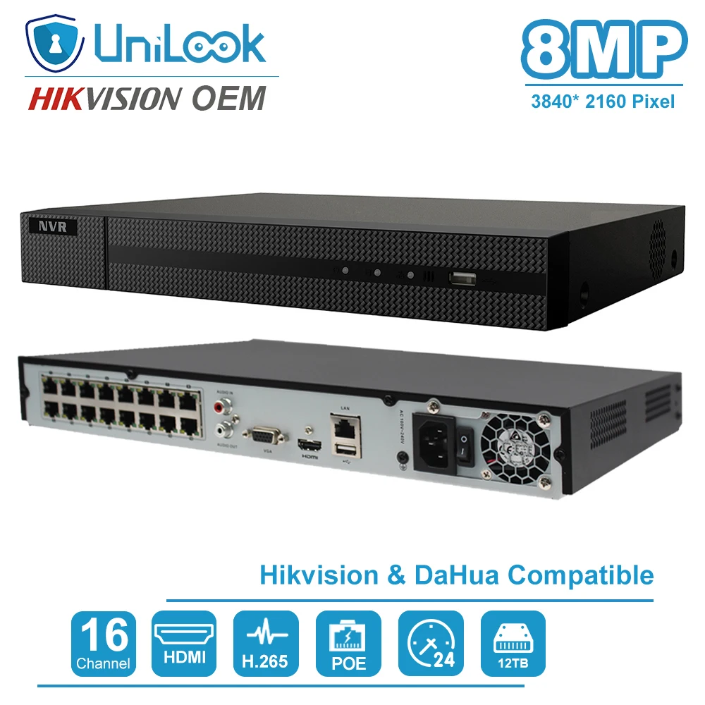 

UniLook 4K выход OEM серии 8CH 16CH POE NVR сетевой видеорегистратор Поддержка до 12 ТБ HDD NVR216MH-P16