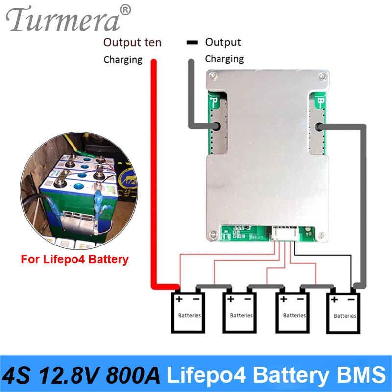 Turmera 4s 800A 50A 12.8v 14.4v 32700 Lifepo4バッテリーbmsボードバランス太陽エネルギーシステムと無停電電源装置