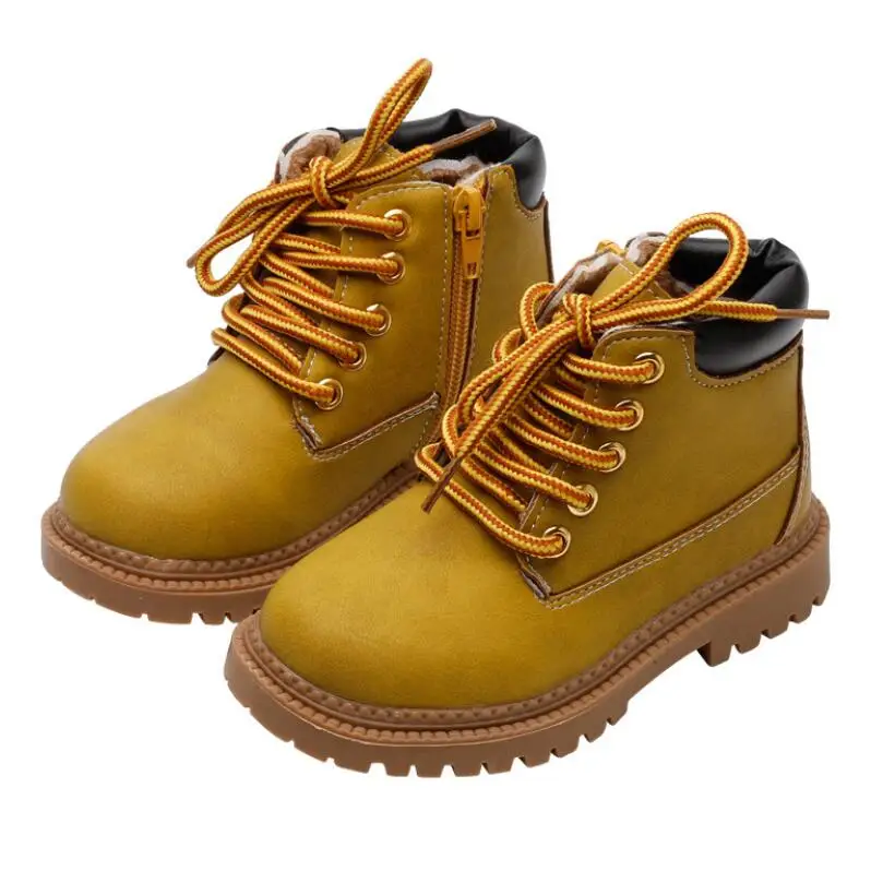 Winter Boys Short Boots Children Shoes New Girls Leather Fashion Martin Boots Student Sneakers Plus Velvet Warm Kids Snow Boots