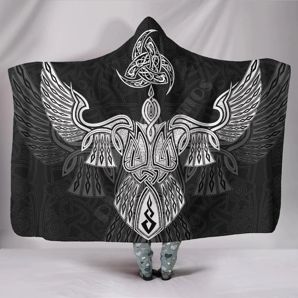 

Viking Style Raven and Odin's Horn Hooded Blanket 3D All Over Printed Wearable Blanket Adults For Kids Hooded Blanket