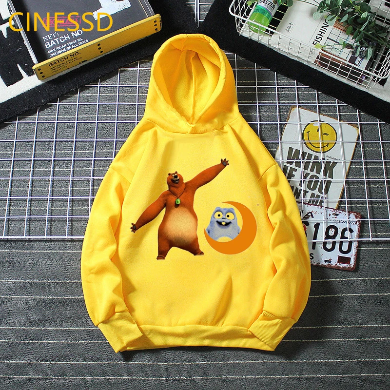 Grizzy And The Lemmings Yellow Cap Sweatshirt For Baby Boys Funny Caroon Print Baby Girl Hoodie Kids Clothes Top Winter Drop