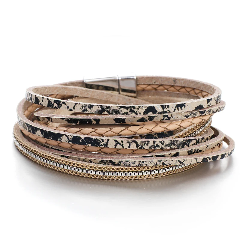 

Amorcome Vintage Snake Skin Pattern Leather Cuff Wrap Bracelet for Women Double Layer Wide Bracelets Boho Wrist Jewelry Gift