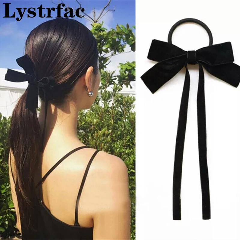 Lystrfac Velvet Bow Long Ribbon Hair Ring Hair Rope Headdress Sweet Girls Hairclip for Women Hairpin Hairgrips Hair Accessories