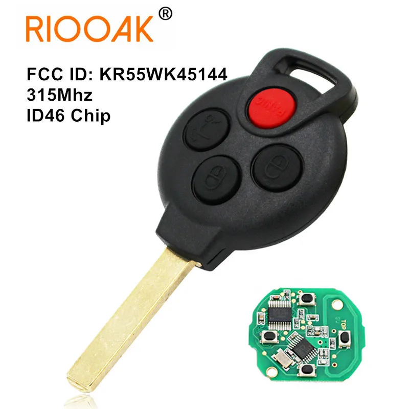 

3+1 Button KR55WK45144 Smart Remote Key 315MHZ ID46 Chip for Mercedes-Benz Smart 2005-2015