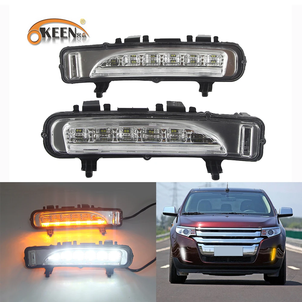 

OKEEN 2pcs Car DRL LED Daytime Running Light for Ford Edge 2009 2010 2011 2012 2013 2014 Day Light Turn Signal Light Fog Lamps