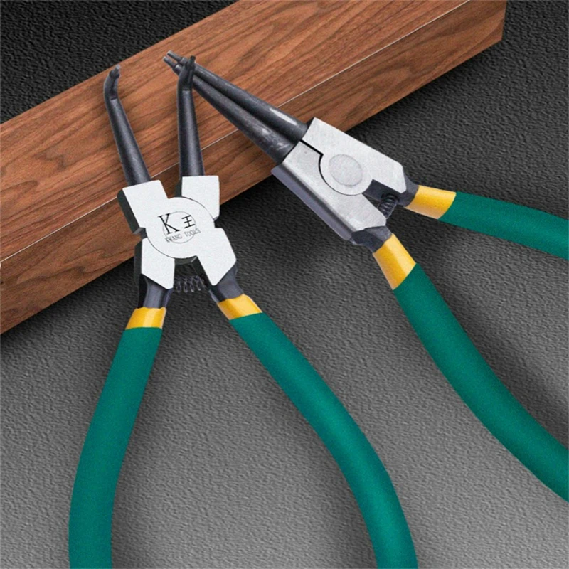 4pcs 7" Circlip Pliers Set Heavy Duty External Internal Snap Ring Plier Straight Curved Retain Electric Working Hand Tool