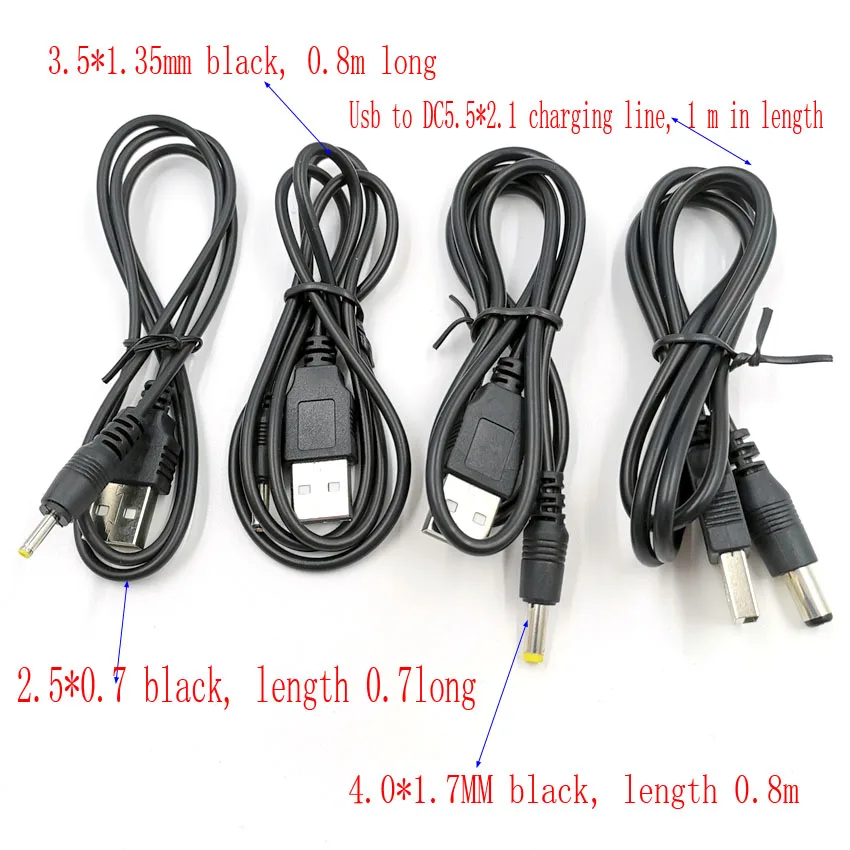 2PCS/Lot DC Power Adapter Plug USB Convert To 2.5*0.7/3.5*1.35/4.0*1.7/5.5*2.1 Plug With Cable Connector Power Cord