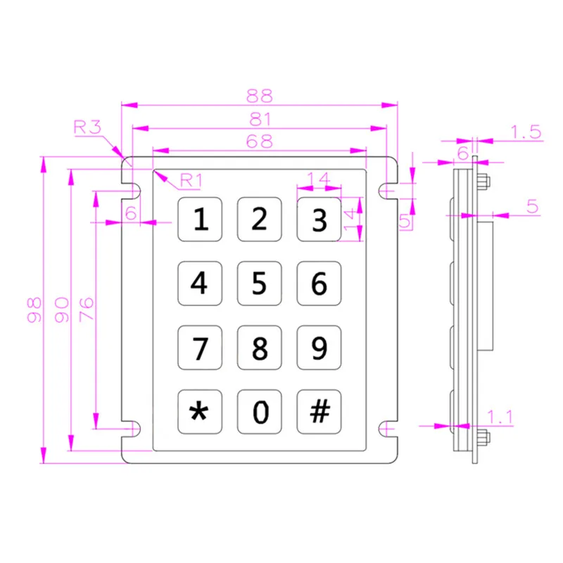 Imagem -06 - Teclado Matriz Usb para Controle de Acesso Teclado Quiosque de Metal Matrix 12 Chaves 3x4 Aço Inoxidável