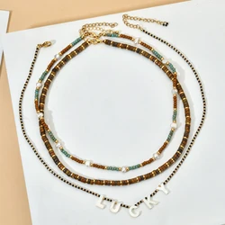 ZMZY Bohemia Beaded Pearl Seed Beads Choker Necklace For Women DIY Shell Letter Pendant Women's Neck Chains Bead Party Jewelry