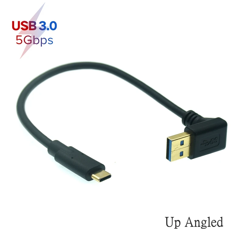 Gold Plated USB 3.0 Type-A 90° Angle Left Right Up Down Male To USB3.1 Type-C Male USB Data Sync & Charge Cable Connector 0.25m