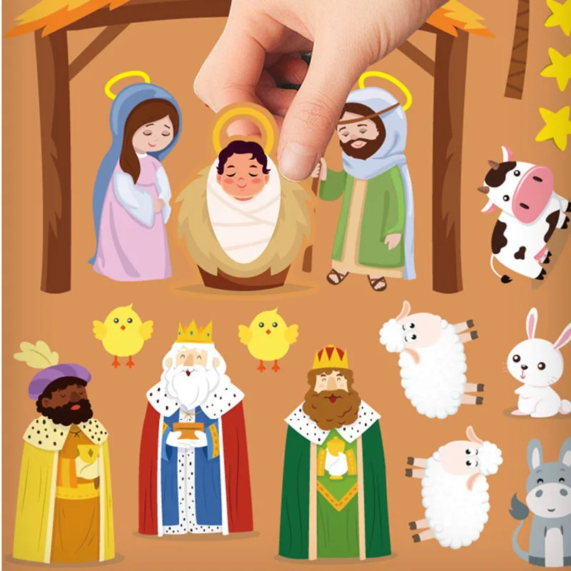 4-24 Sheets Nativity Stickers For Kids DIY Puzzle Games Toys Children Make a Nativity Scene Stickers Funny Christmas Craft Gifts