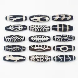 2Pcs , Around 10X30mm 30mm Many patterns Black Dzi agates Beads,For DIYJewelry making! Mixed wholesale for all items !