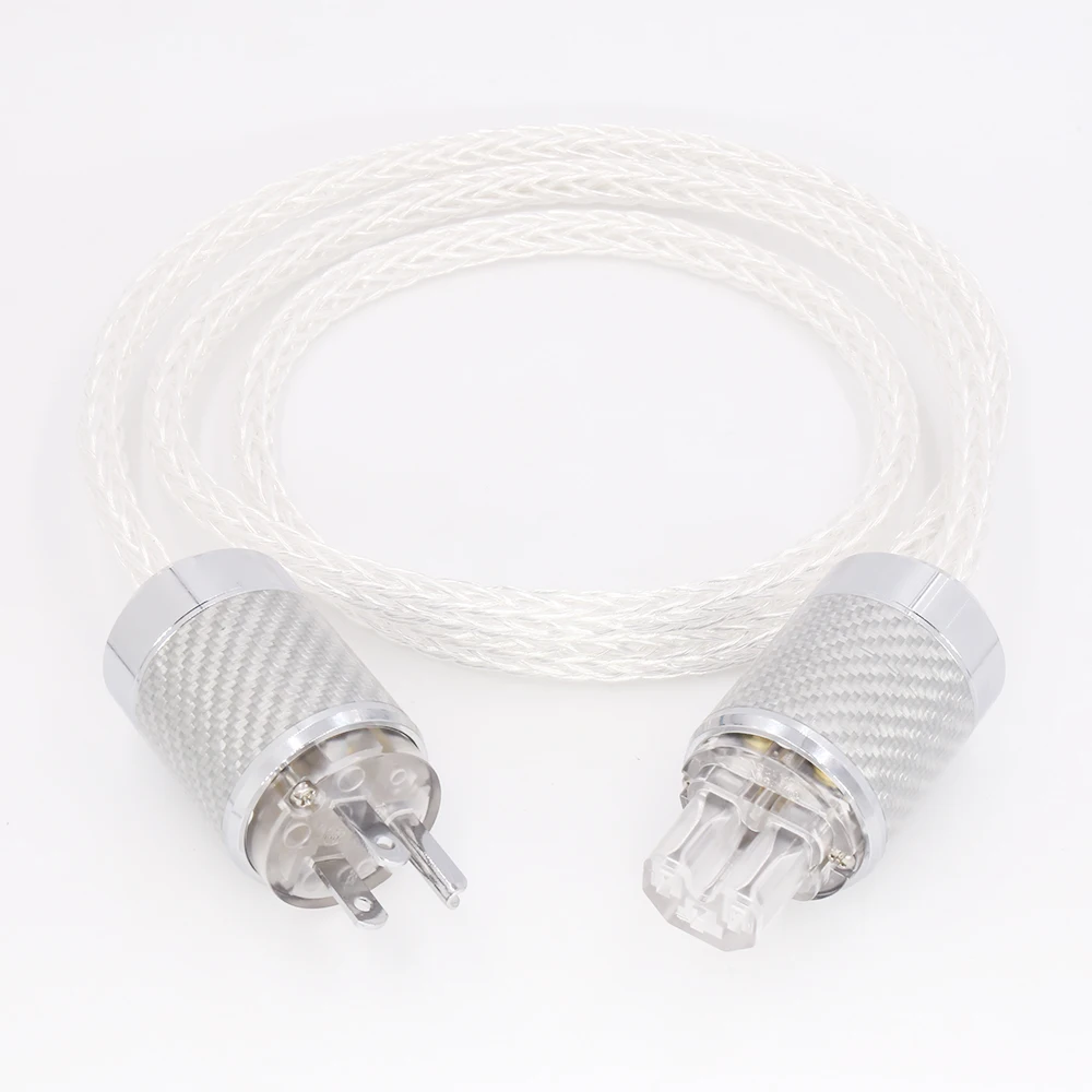 

HI-End 8AG Silver Plated OCC Power Cord 16 Strands US AC Power Cable HiFi Acoustic