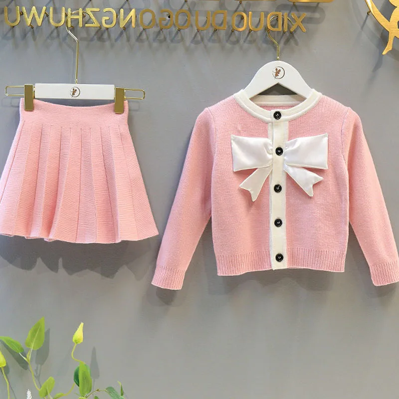 New Girls\' Autumn Clothes Japanese Korean Knitted Skirt Suit Kids Outfit Baby Girl Sweater+ Short Skirt Student School Uniform