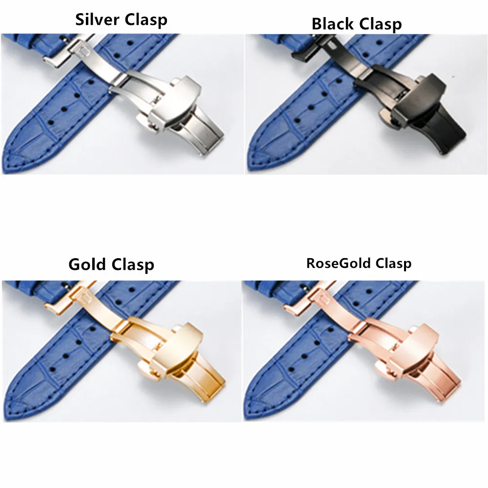 

Handmade 14 15 16 17 18 19 20mm Genuine Leather Watch Band Replace Butterfly Folding Clasp Buckle Blue Strap Watchbands And Tool