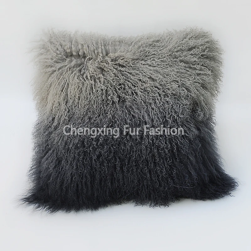 FREE SHIPPING CX-D-57P Tip Dye Mongolian Lamb Fur Pillow Cover Sheep Fur Chair Seat Cushion Cover