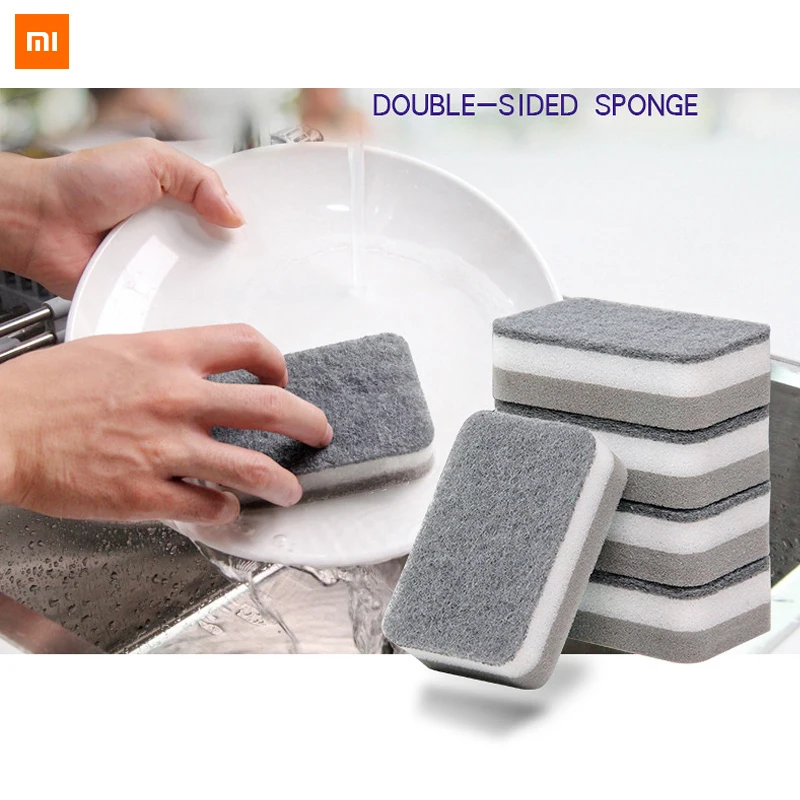 5pcs new xiaomi double-side sponge Thickened dishwashing wipe scouring pad cleaning brush nano cotton pot brush kitchen sponge