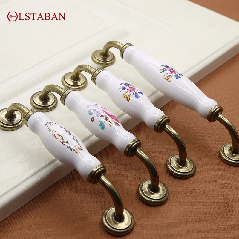 LSTABAN European Style Modern Minimalist Pastoral Ceramic Knob Drawer Shoe Cupboard Door Single Hole Wardrobe Handle