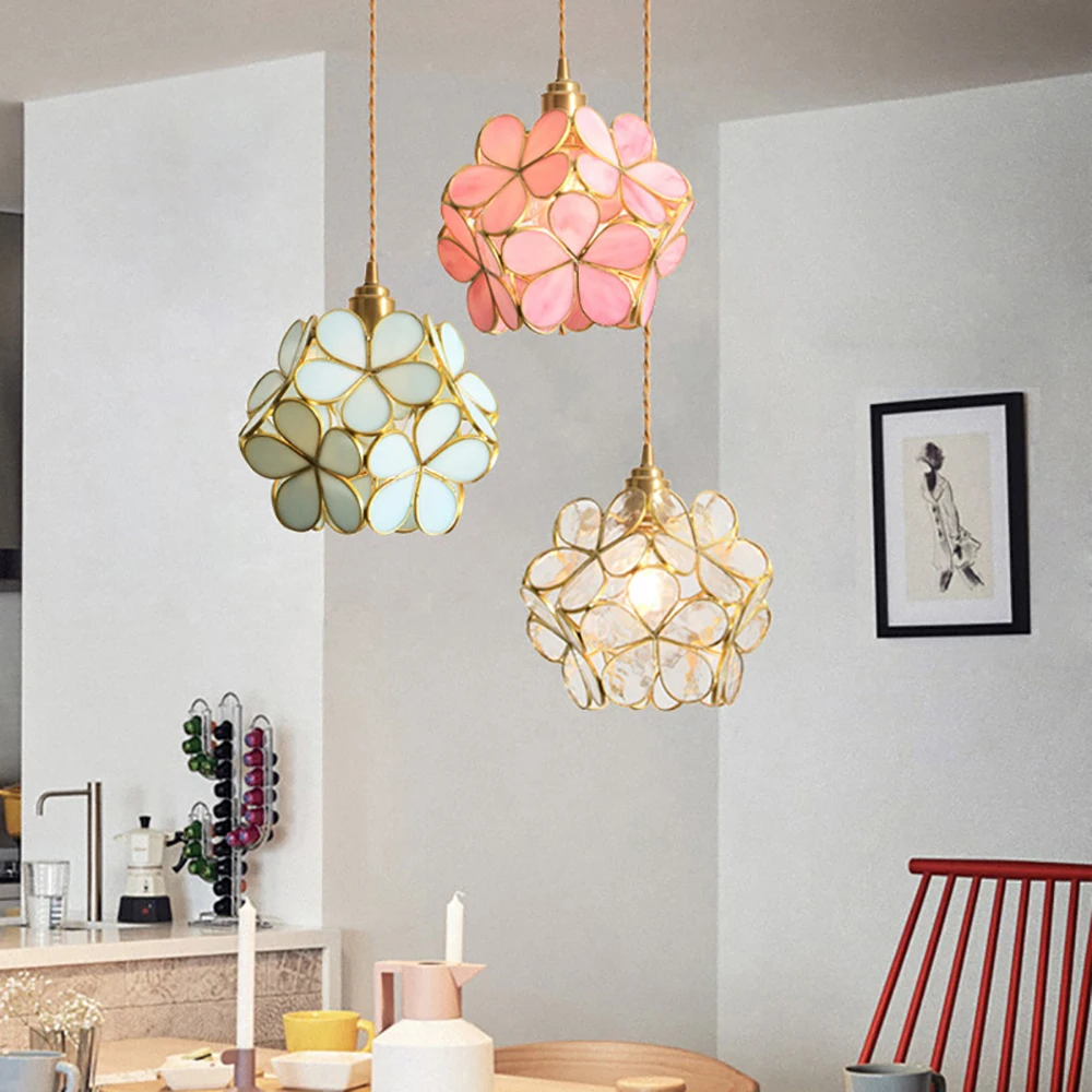 

Nordic petals pendant light Dinning Kitchen Hand-blown Pendant Lamp hanging stained home LED glass pendant light