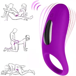 Anillo vibrador para el pene para hombres y parejas, estimulador del clítoris, anillos de eyaculación prematura retardada, Juguetes sexuales para adultos