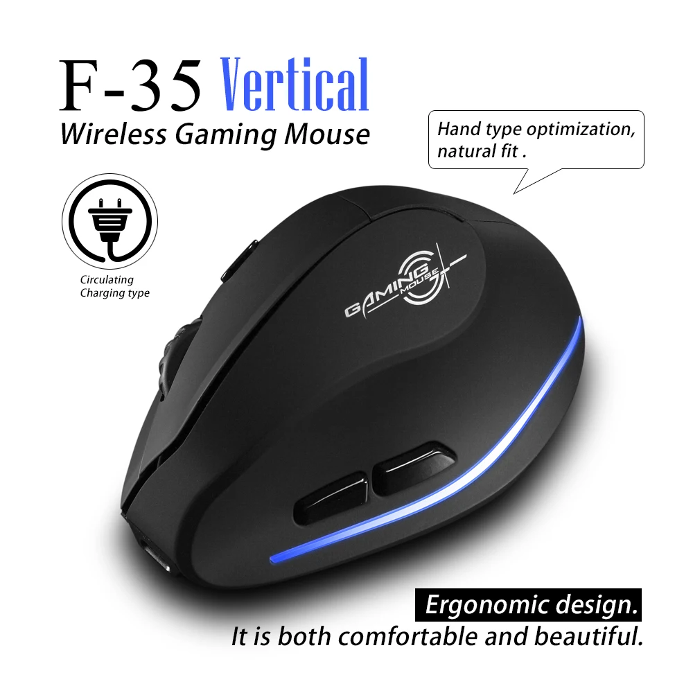 Zelotes Ergonomic Gaming Wireless Mouse Optical Mouse 6 Button 2400DPI LED USB Computer Gamer Mouse Chargeable Upright Design