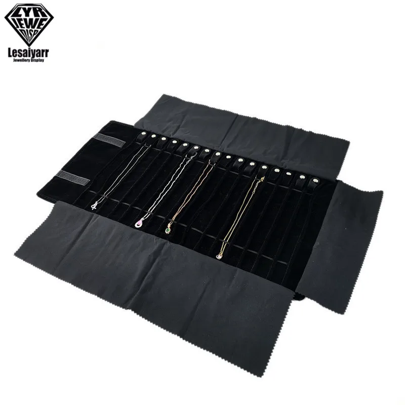 Travel Jewelry Organizer Roll Foldable Jewelry Case for Journey-Pendant Necklaces Jewerly Storage Bag Velvet Storage Box