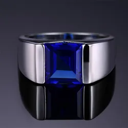 Men's Eternity 925 Sterling Silver Square Natural Blue Sapphire Stone Solitaire Rings For Men Women jewelry gift